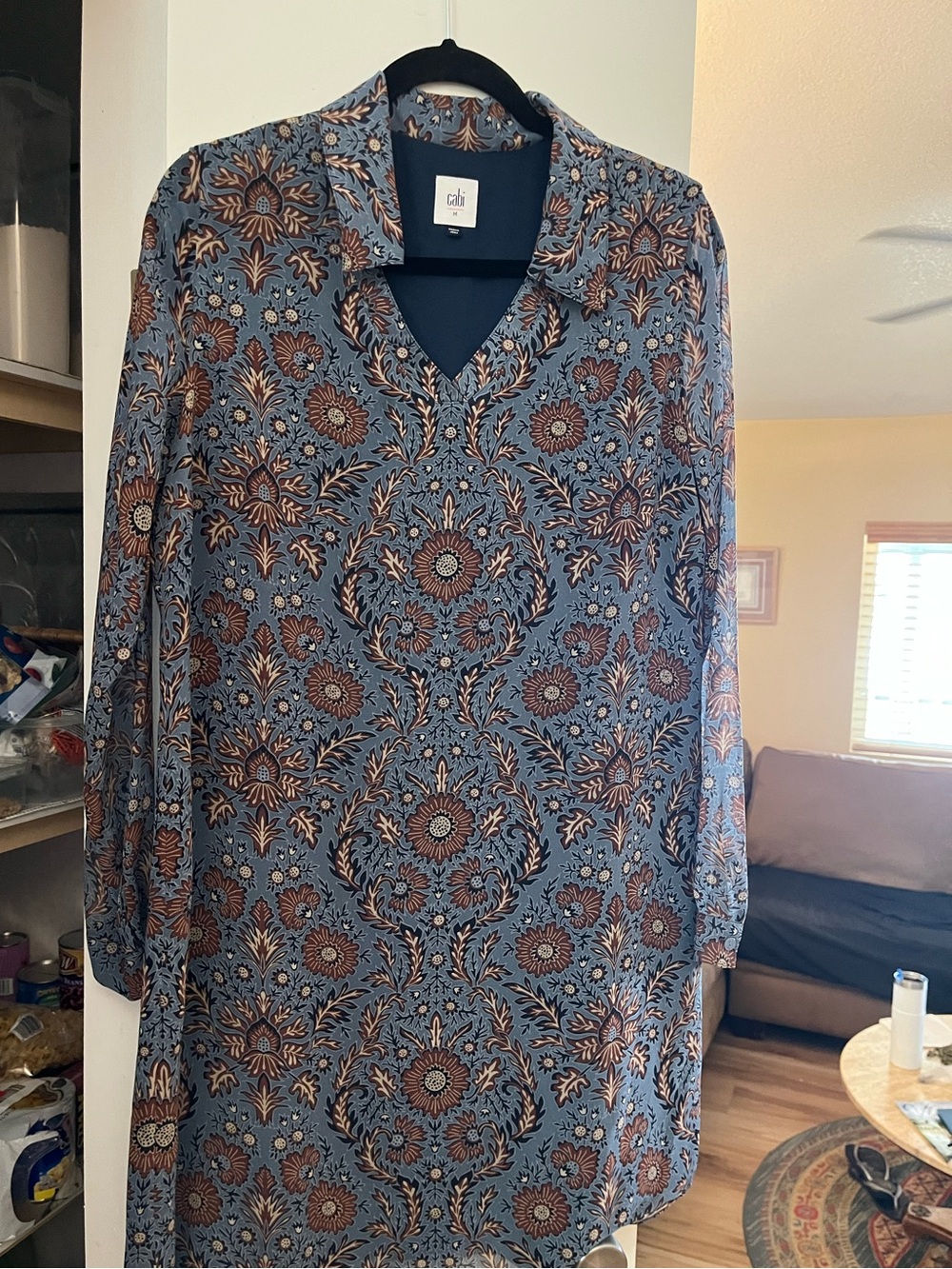 CAbi Provincial Blue & Brown Boho Print Tunic Style Dress Style 3295 size M